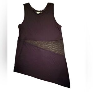 DKNY Black Asymmetrical Mesh Cut Out Sleeveless Tank Top Size Large MSRP $198